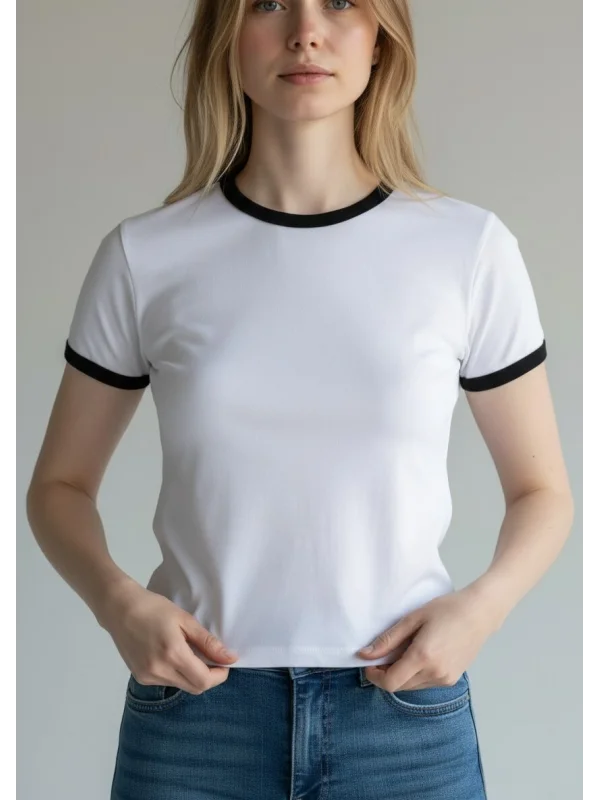 Biyeli Crop Tişört - BEYAZ