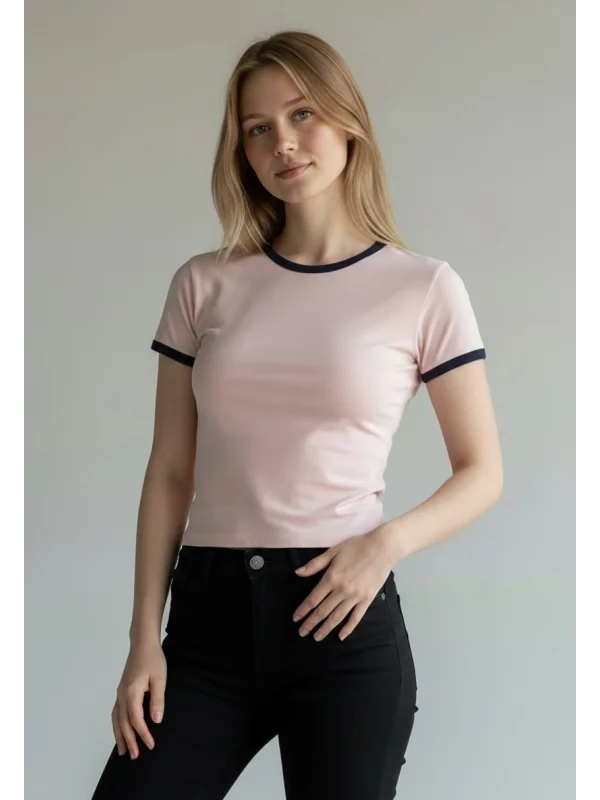 Biyeli Crop Tişört - PUDRA