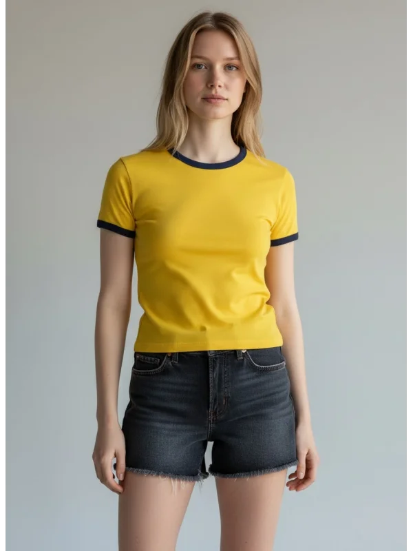 Biyeli Crop Tişört - SARI