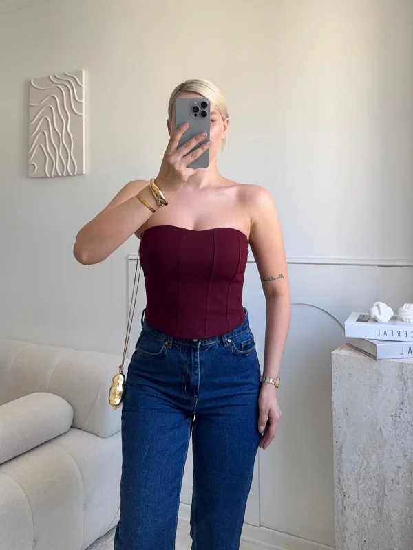 Biyeli Straplez Crop - BORDO