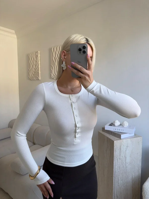 Çıtçıtlı Fitilli Bluz - BEYAZ