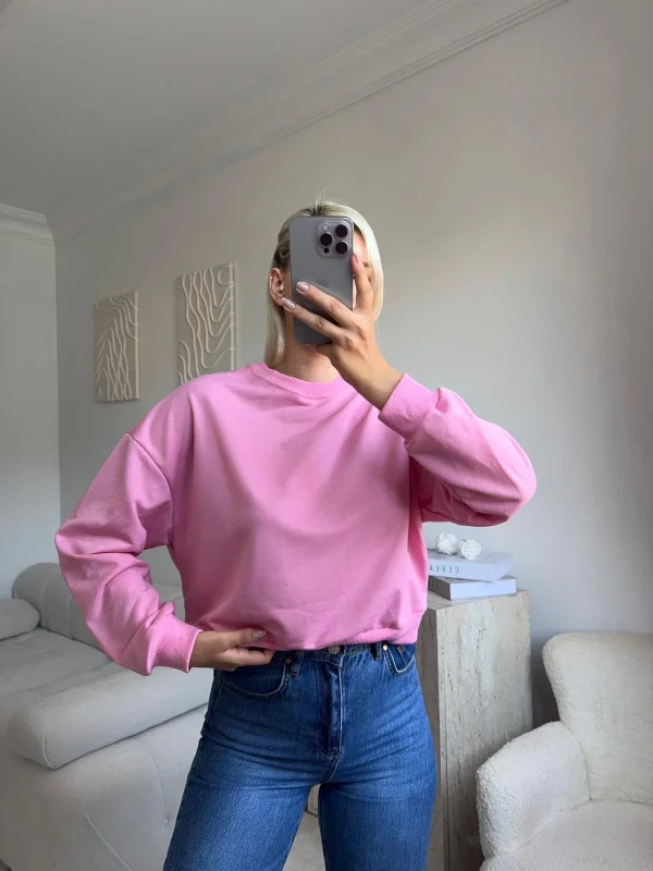 Crop Basic Sweat - PEMBE