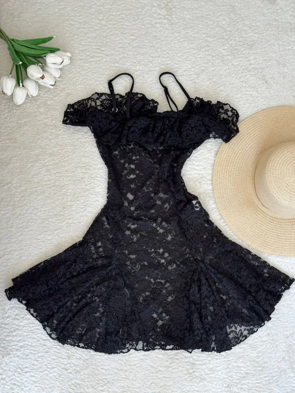 Dantel Bikini Üstü Elbise - SİYAH