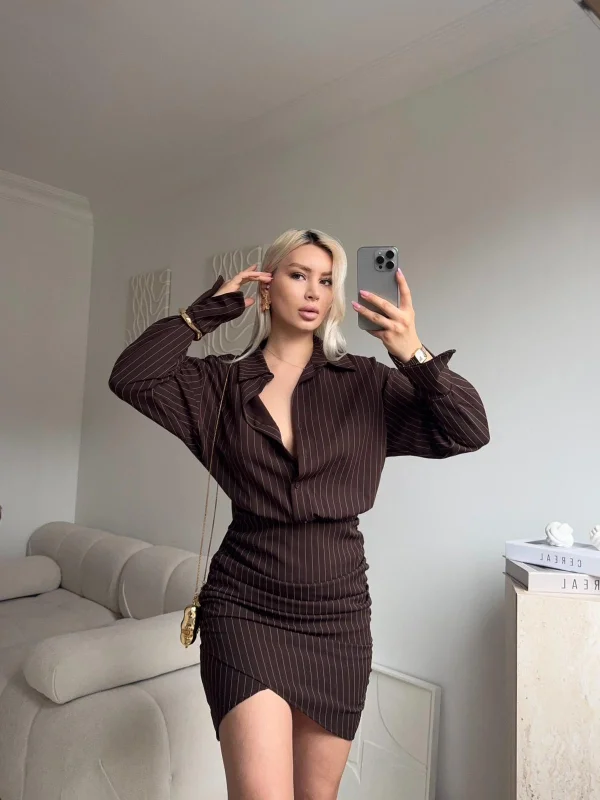 Double Gömlek Elbise - KAHVE