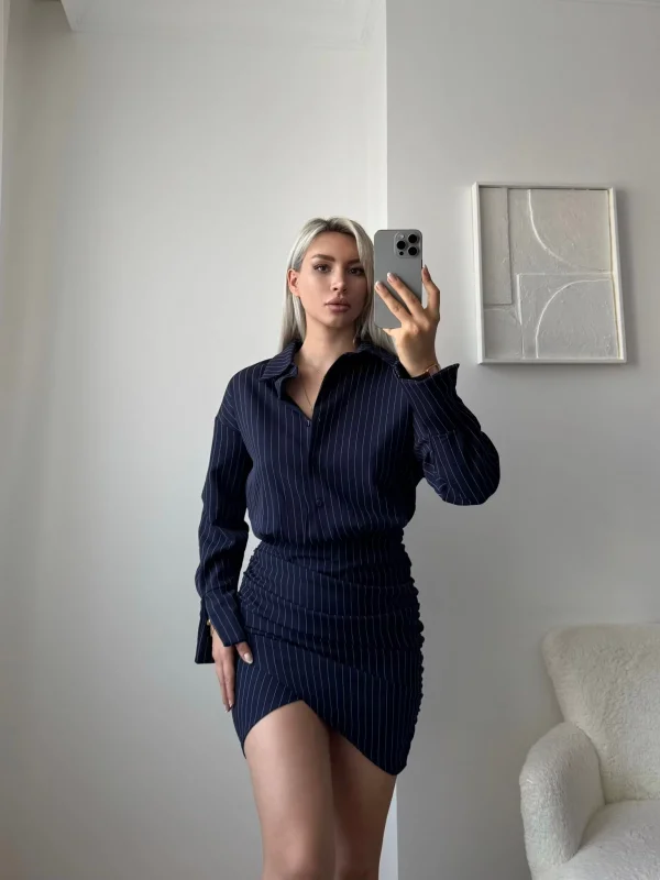 Double Gömlek Elbise - LACİVERT