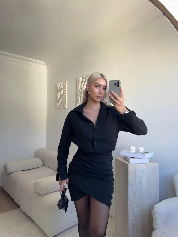 Double Gömlek Elbise - SİYAH