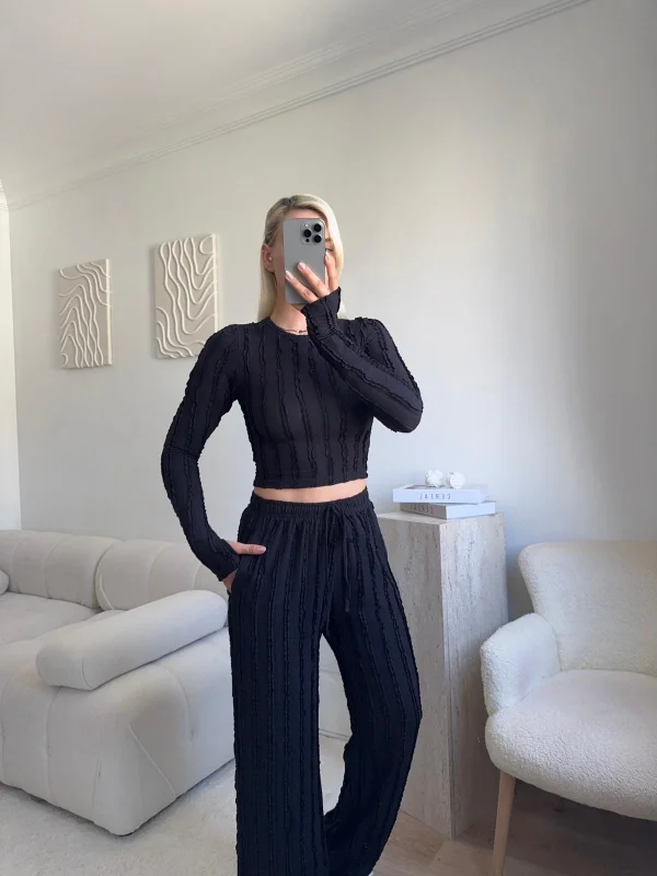 Fitilli Ters Dikiş İkili Takım - SİYAH