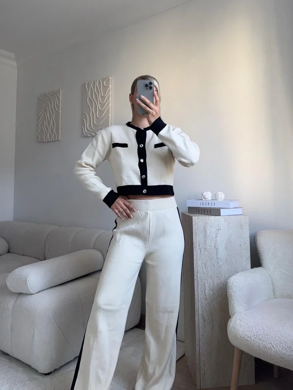 Garnili Bomber Crop & Pantolon Takım - EKRU