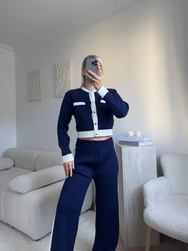 Garnili Bomber Crop & Pantolon Takım - LACİVERT