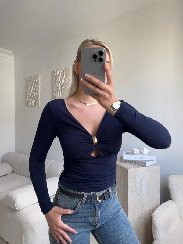 Göğüs Aksesuar Halka Crop - LACİVERT