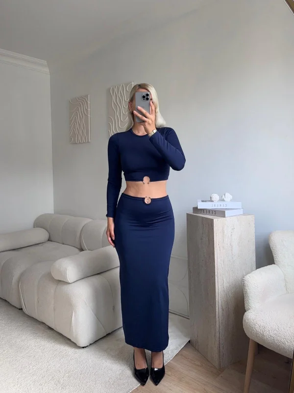 Halka Detay Etekli Takım - LACİVERT