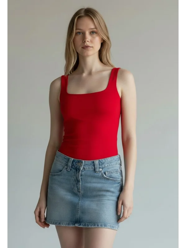 Halter Çıtçıtlı Bodysuit - KIRMIZI