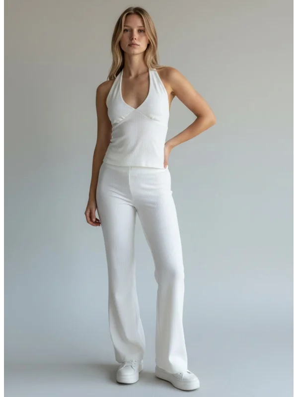 Halter Crop Pantolon Takım - BEYAZ