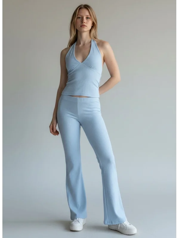 Halter Crop Pantolon Takım - MAVİ