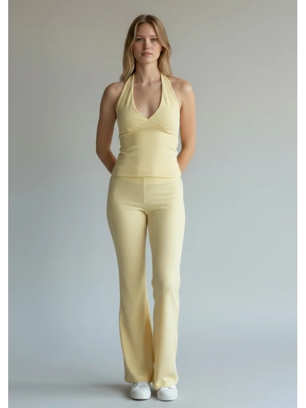 Halter Crop Pantolon Takım - SARI