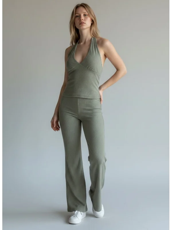 Halter Crop Pantolon Takım - YEŞİL