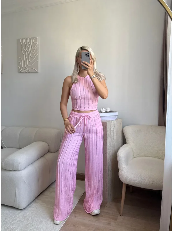 Halter Fitilli İkili Takım - PEMBE