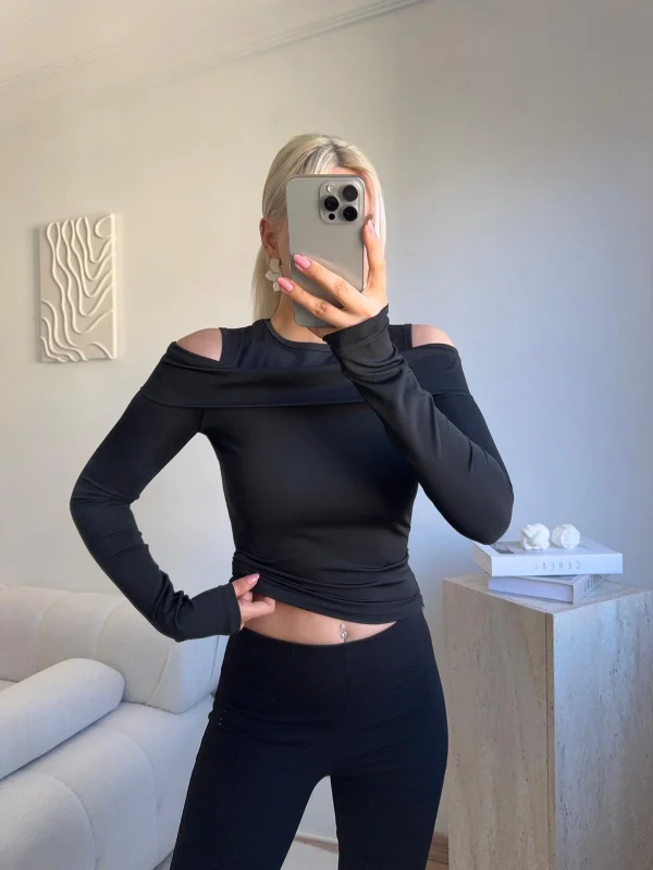 Halter Yaka Madonna Bluz - SİYAH