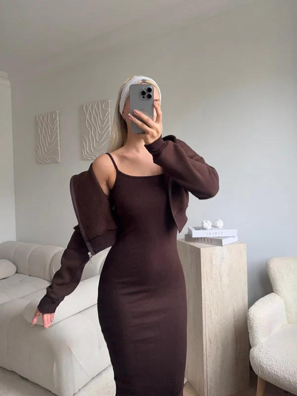 Hırkalı Elbise Takım - KAHVE