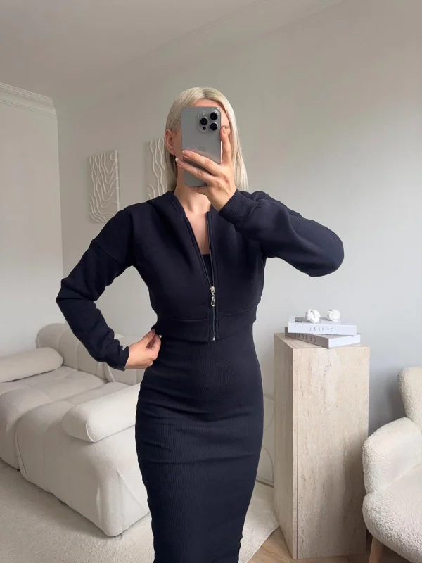 Hırkalı Elbise Takım - SİYAH