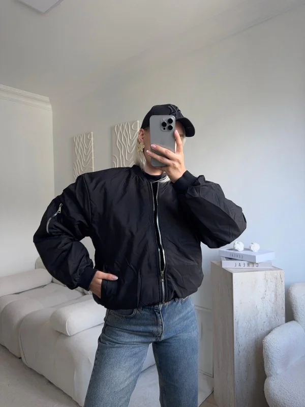 İçi Dolgulu Bomber Ceket - SİYAH