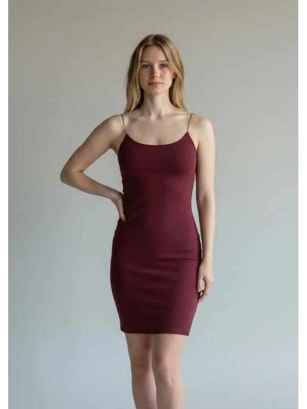 İp Askılı Mini Elbise - BORDO