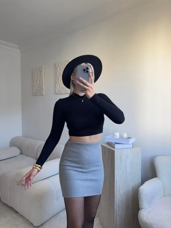 Kaşe Kalem Etek - GRİ