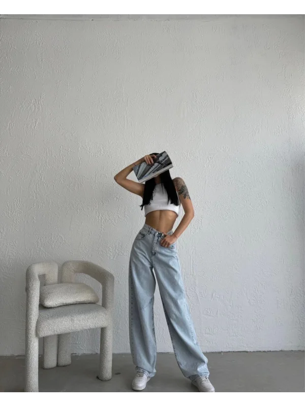 Kemer Toka Detay Baggy Jean | AÇIK MAVİ