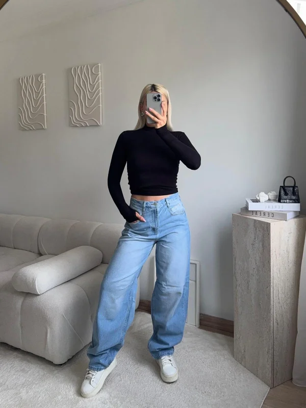 Kemer Tokalı Baggy Jean - AÇIK MAVİ