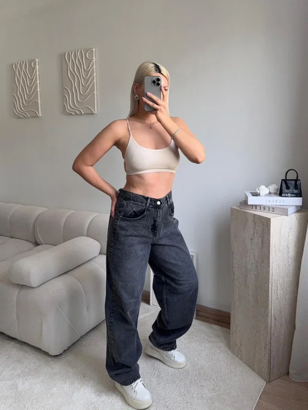 Kemer Tokalı Baggy Jean - ANTRASİT
