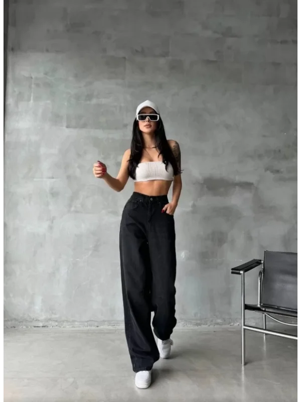 Kemer Tokalı Baggy Jean | SİYAH