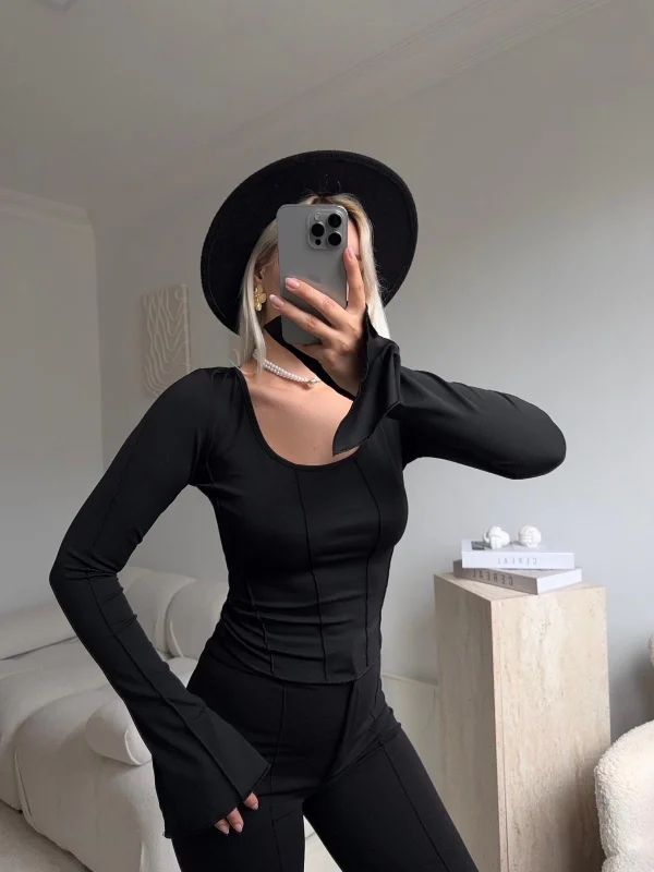 Korse Dikiş İspanyol Kol Bluz - SİYAH