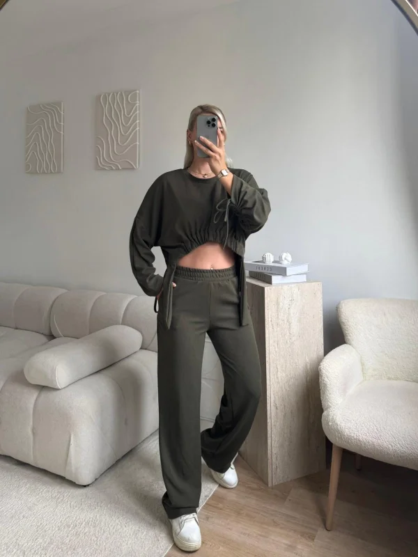 Körüklü Crop & Pantolon Takım - YEŞİL