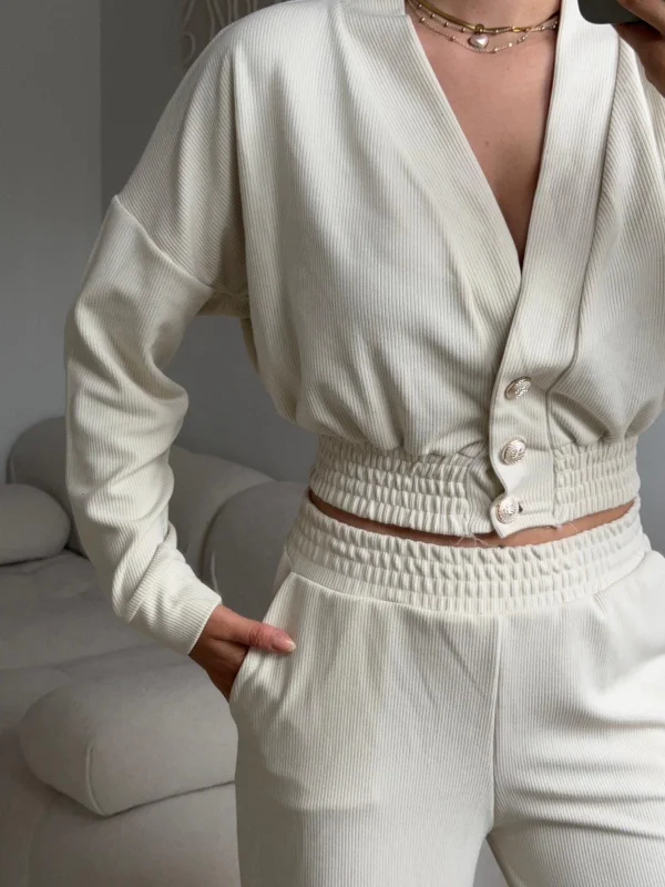 Kruvaze Hırka & Pantolon İkili Takım - BEJ