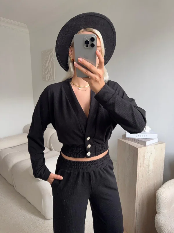 Kruvaze Hırka & Pantolon İkili Takım - SİYAH