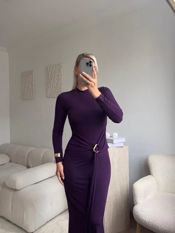 Kuşaklı Toka Detay Elbise - MOR