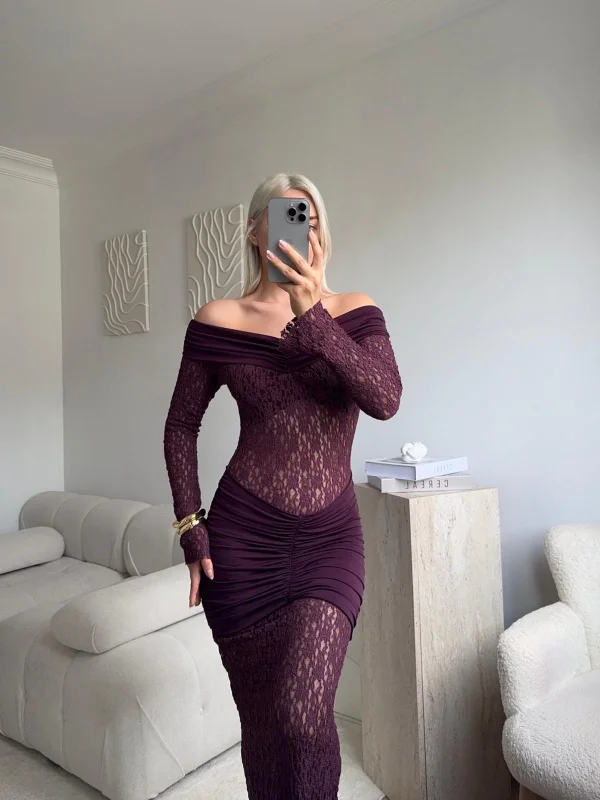 Madonna Yaka Dantel Elbise - MOR