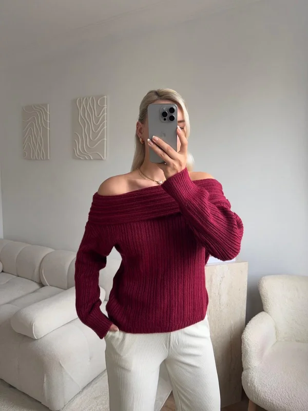 Madonna Yaka Şardonlu Kazak - BORDO