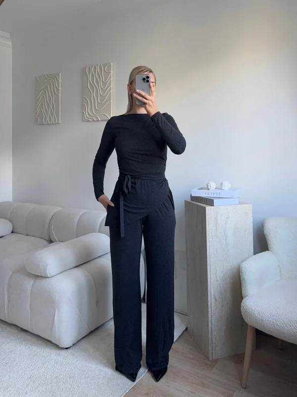 Modal Bel Kuşak İkili Takım - FÜME