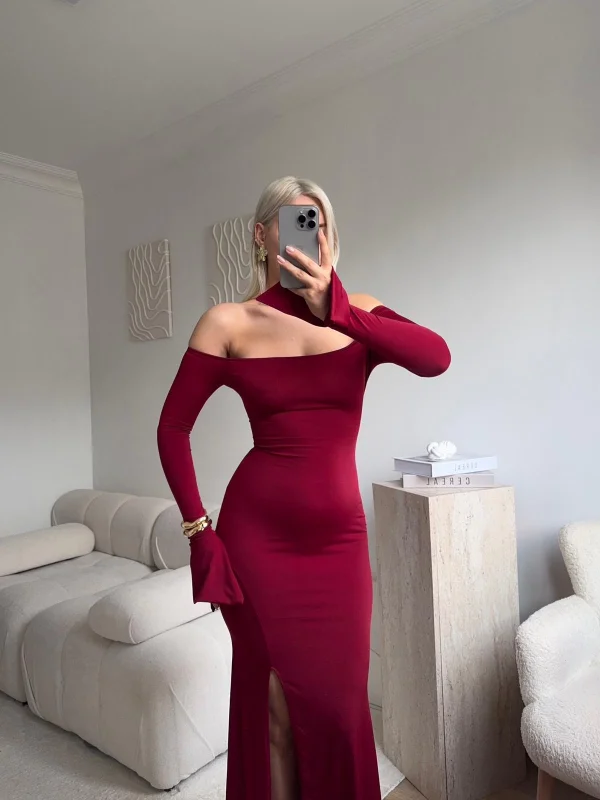 Monroe Uzun Elbise - BORDO