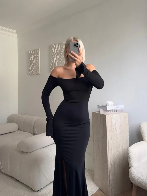 Monroe Uzun Elbise - SİYAH