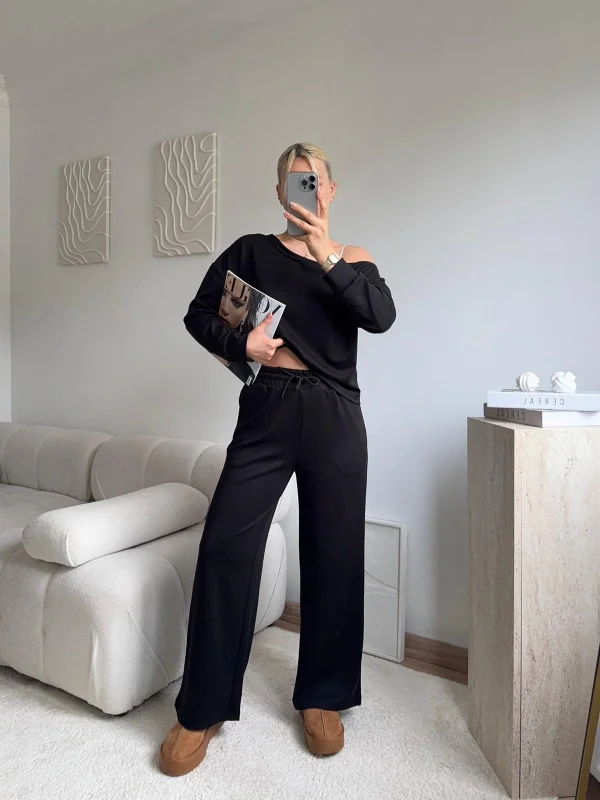 Omuz Detaylı Günlük Takım - SİYAH