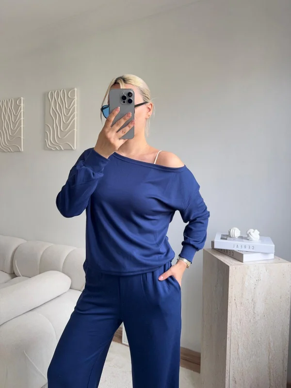 Omuz Detaylı Günlük Takım - MAVİ