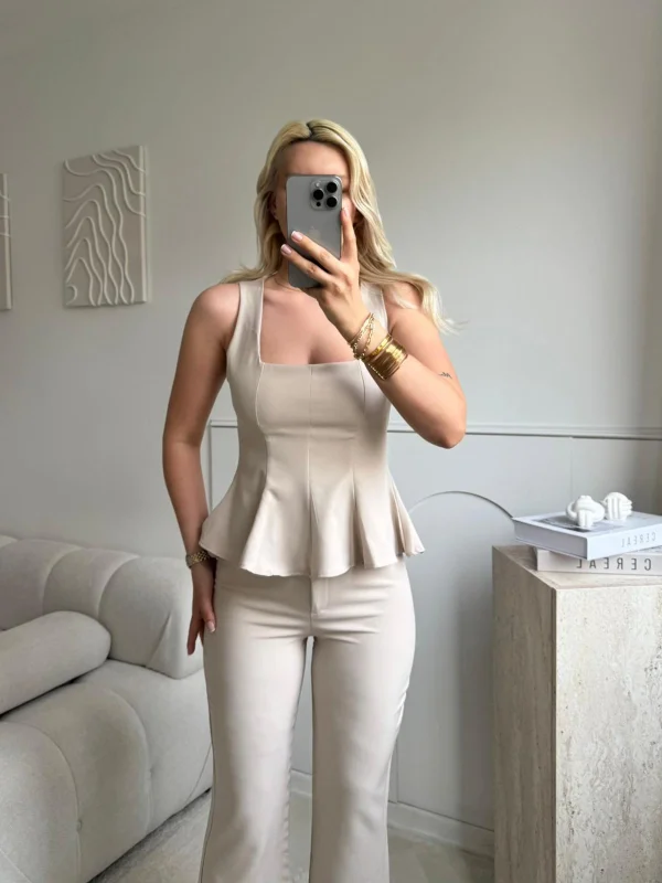 Premium Volanlı Pantolon Takım - BEJ
