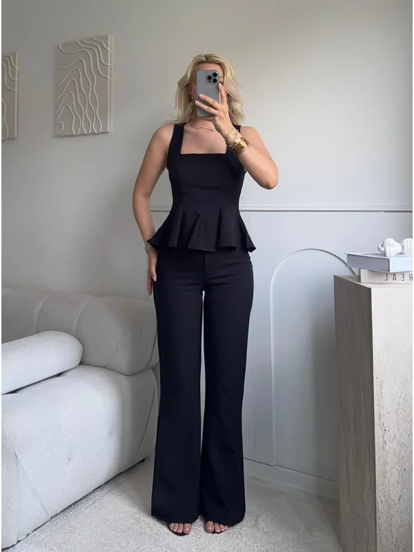 Premium Volanlı Pantolon Takım - SİYAH