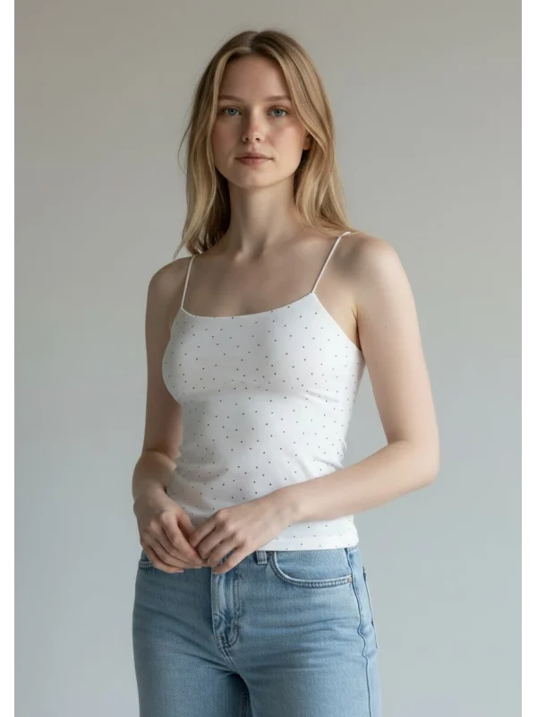 Taşlı İp Askılı Crop - BEYAZ