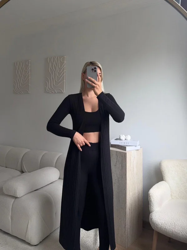 Triko Burgu Üçlü Takım - SİYAH