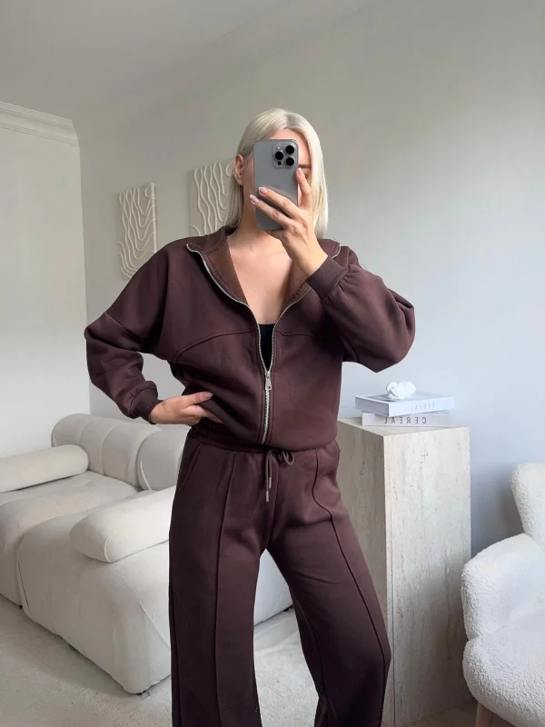 Üç İplik Bİyeli Eşofman Takımı - KAHVE