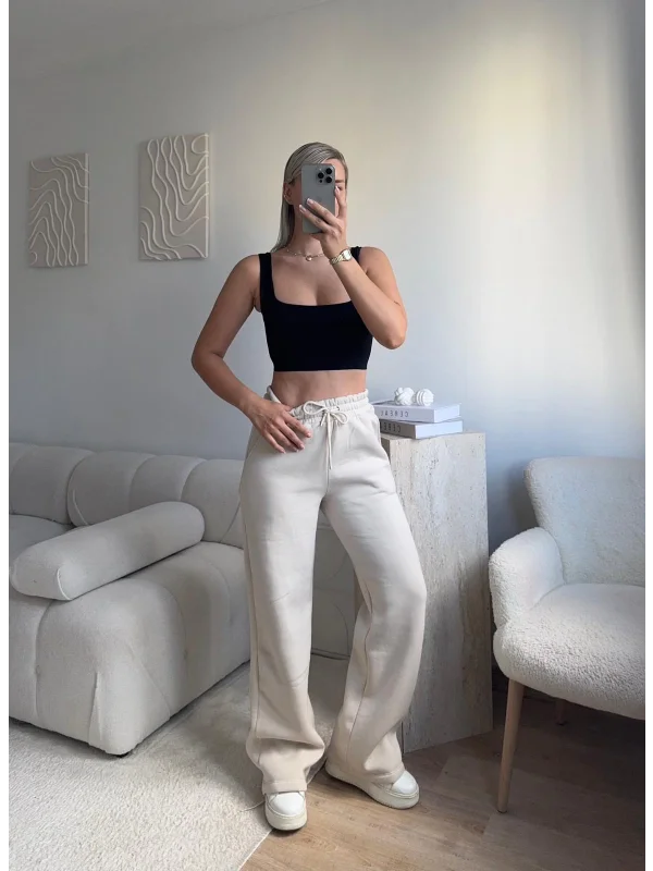 Üç İplik Yüksek Bel Eşofman - BEJ