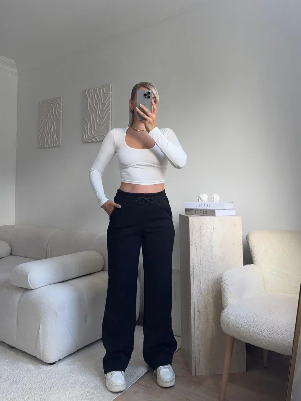 Üç İplik Yüksek Bel Eşofman - SİYAH